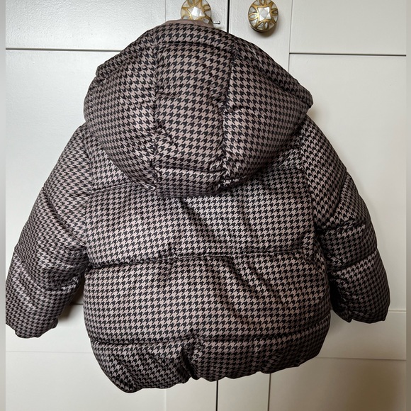 H&M Hooded Puffer Jacket Houndstooth Brown Size 9-12 months - Picture 3 of 3
